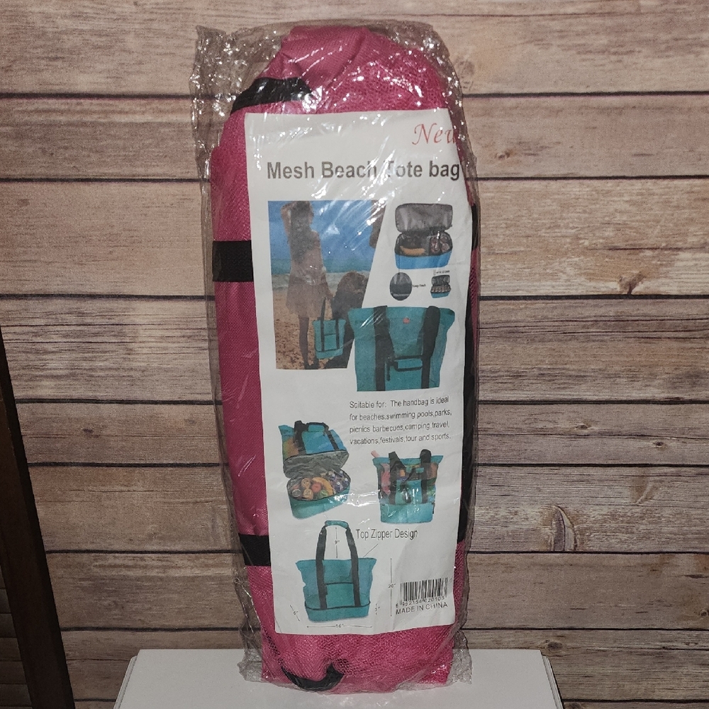 Pink Mesh Beach Tote Bag